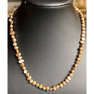 Bronze Freshwater Baroque Pearl Necklace 18" Adjustable Chain Lobster Clasp Jewe